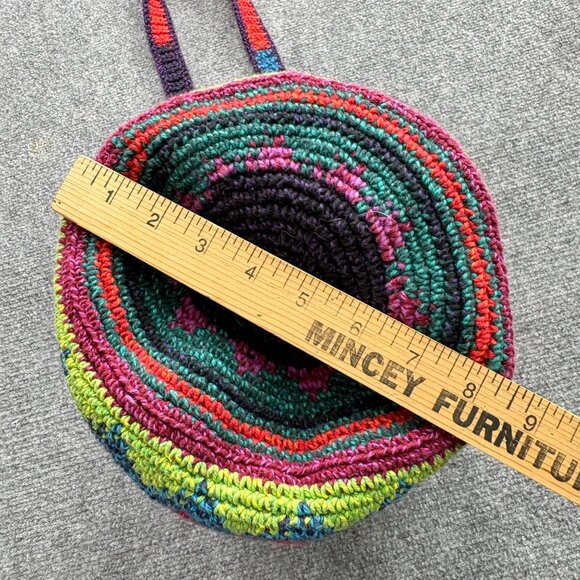 Crochet Shoulder Bag Zigzag Fish Patterned Colorful Long Strap Boho Hippie - Picture 14 of 16